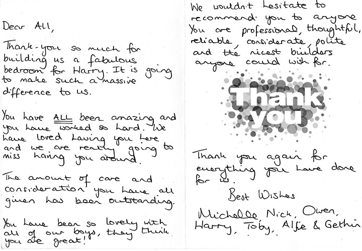Hand written thank you card.